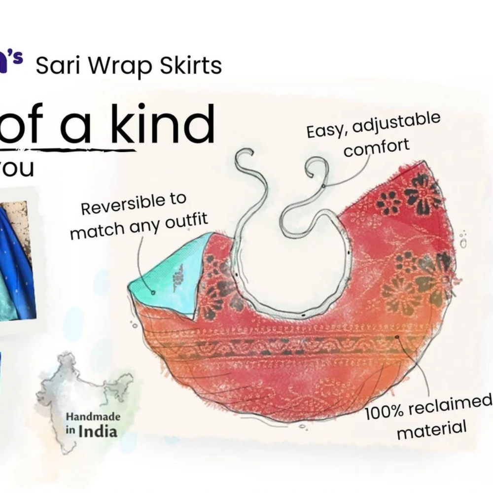 -Darn Good Yarn Vibrant Multicolor Sari Wrap Versatile Reversible Midi Skirt - Picture 6 of 6